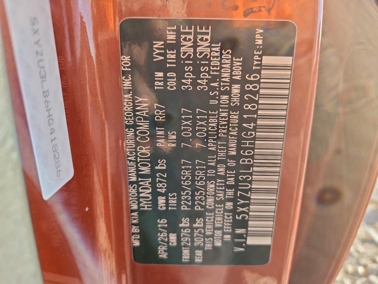 2017 Hyundai Santa Fe Sport VIN: 5XYZU3LB6HG418286 Lot: 94513255