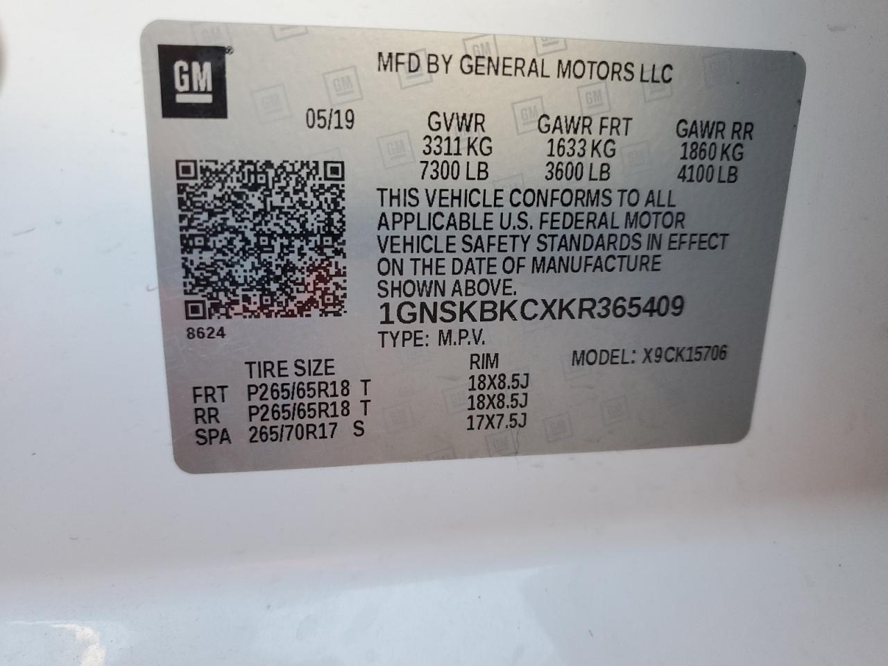 2019 Chevrolet Tahoe K1500 Lt VIN: 1GNSKBKCXKR365409 Lot: 93134085