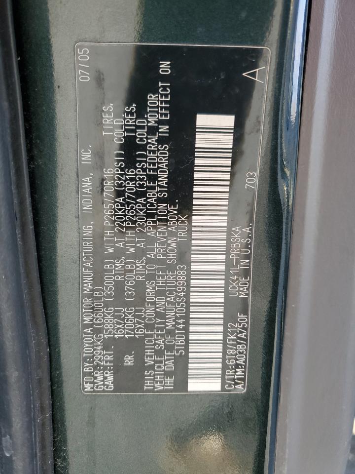 2005 Toyota Tundra Double Cab Sr5 VIN: 5TBDT44105S499883 Lot: 92569795