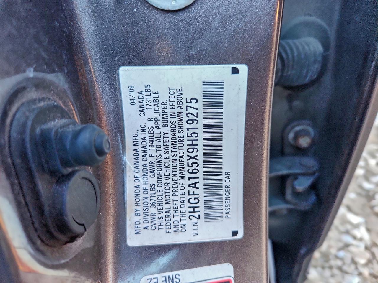 2009 Honda Civic Lx VIN: 2HGFA165X9H519275 Lot: 94800615