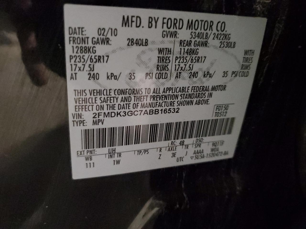 2010 Ford Edge Se VIN: 2FMDK3GC7ABB16532 Lot: 91742575