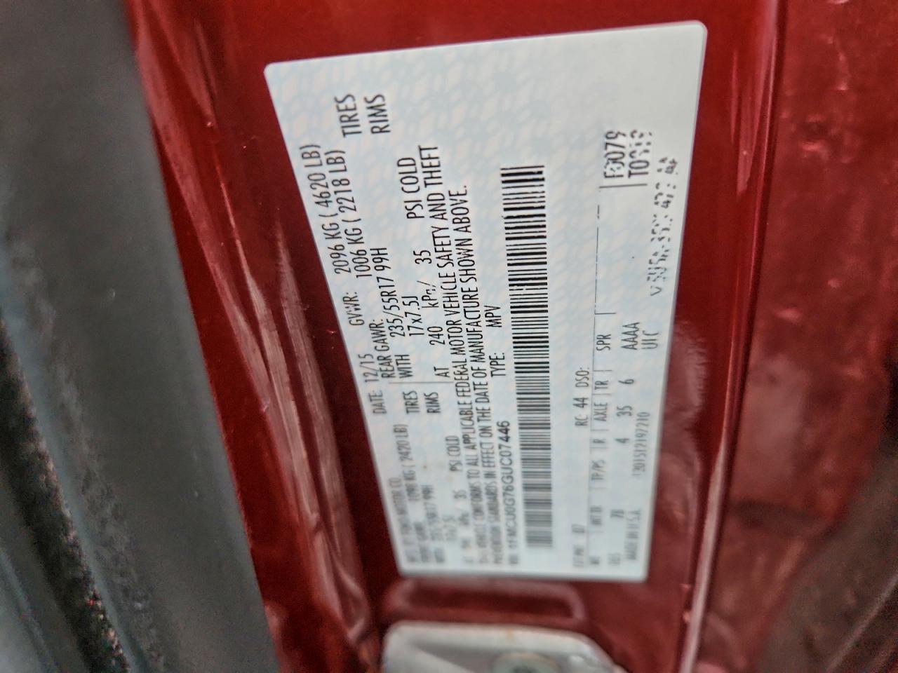 2016 Ford Escape Se VIN: 1FMCU0G76GUC07446 Lot: 93876965