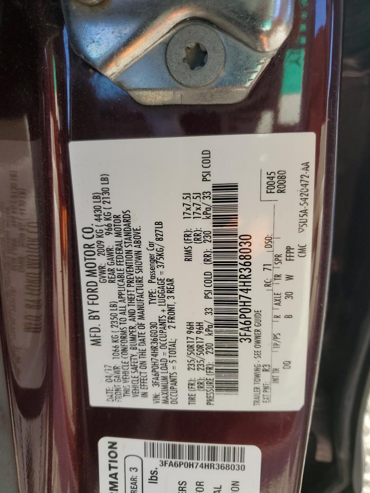 2017 Ford Fusion Se VIN: 3FA6P0H74HR368030 Lot: 90376745