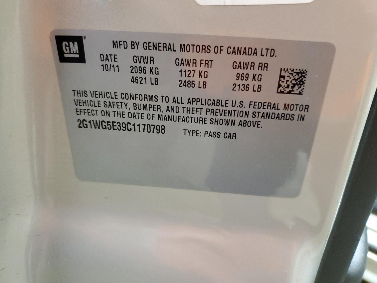 2012 Chevrolet Impala Lt VIN: 2G1WG5E39C1170798 Lot: 93898435