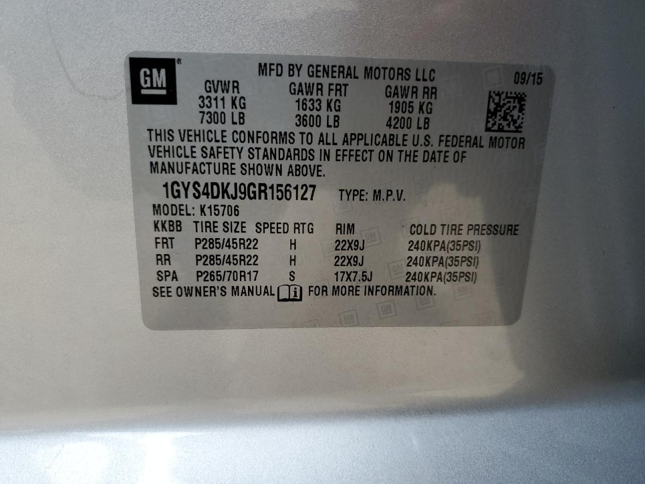 2016 Cadillac Escalade Platinum VIN: 1GYS4DKJ9GR156127 Lot: 92482955