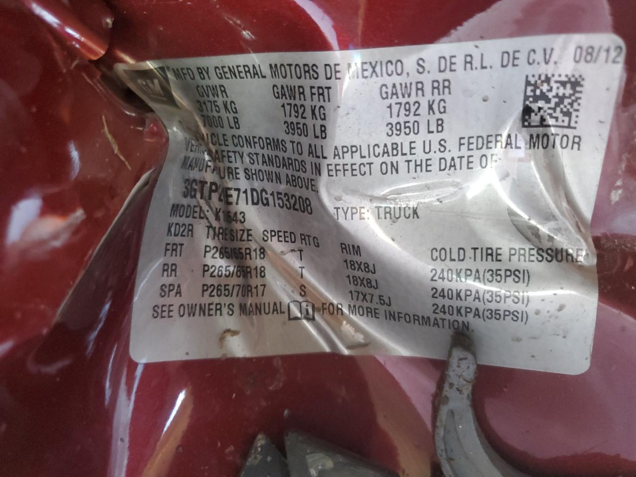 2013 GMC Sierra K1500 Sle VIN: 3GTP2VE71DG153208 Lot: 92656965