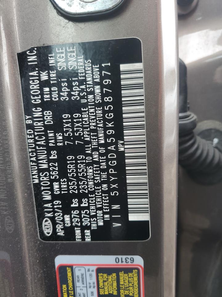 2019 Kia Sorento Lx VIN: 5XYPGDA59KG587971 Lot: 92222315