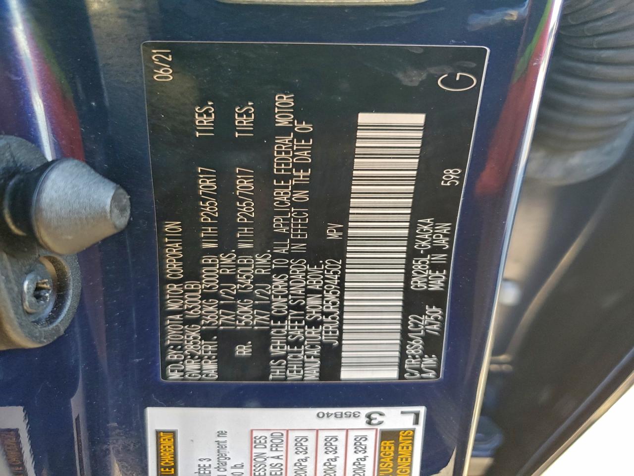 2021 Toyota 4Runner Sr5 Premium VIN: JTERU5JR5M5944502 Lot: 94507585