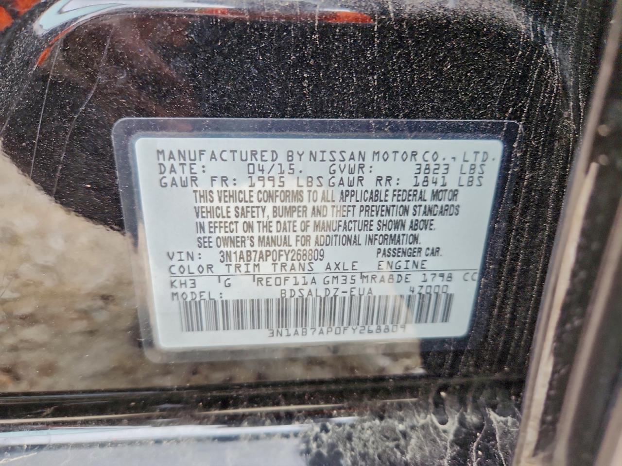 2015 Nissan Sentra S VIN: 3N1AB7AP0FY268809 Lot: 93924495