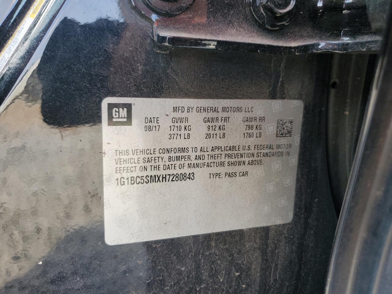 2017 Chevrolet Cruze Ls VIN: 1G1BC5SMXH7280843 Lot: 93382365