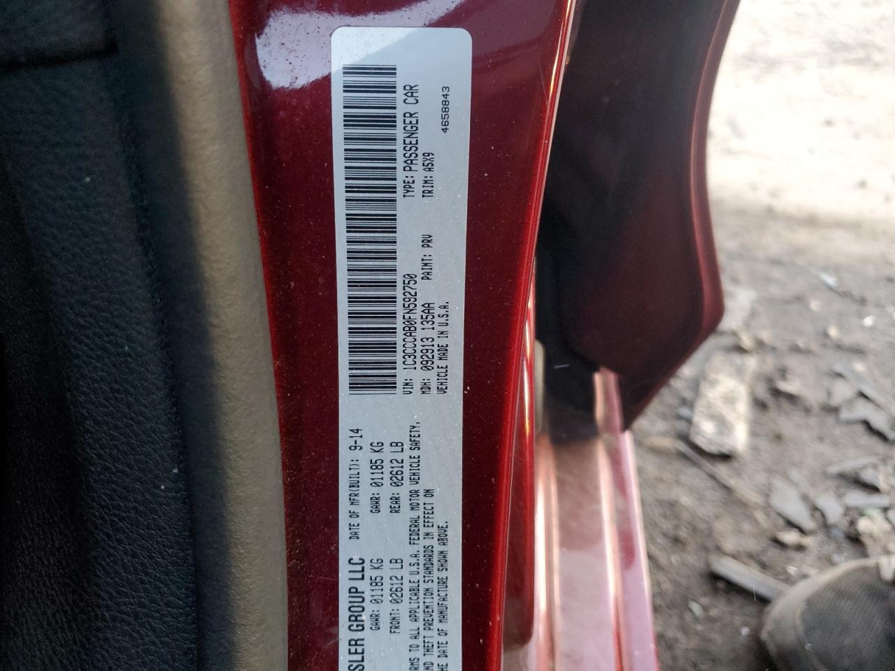 2015 Chrysler 200 Limited VIN: 1C3CCCAB0FN592750 Lot: 91840295