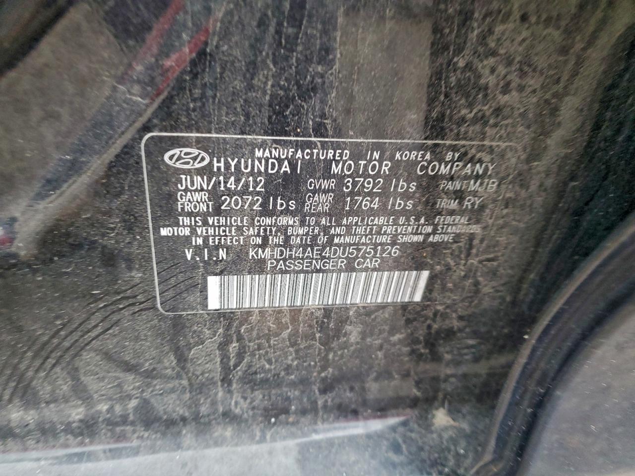 2013 Hyundai Elantra Gls VIN: KMHDH4AE4DU575126 Lot: 82662375