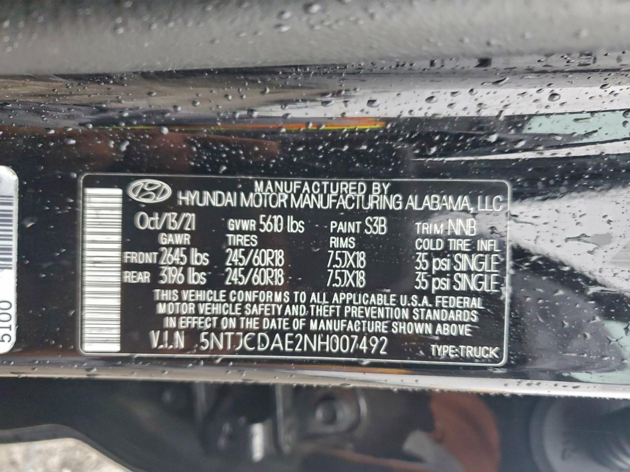 2022 Hyundai Santa Cruz Sel VIN: 5NTJCDAE2NH007492 Lot: 93352395