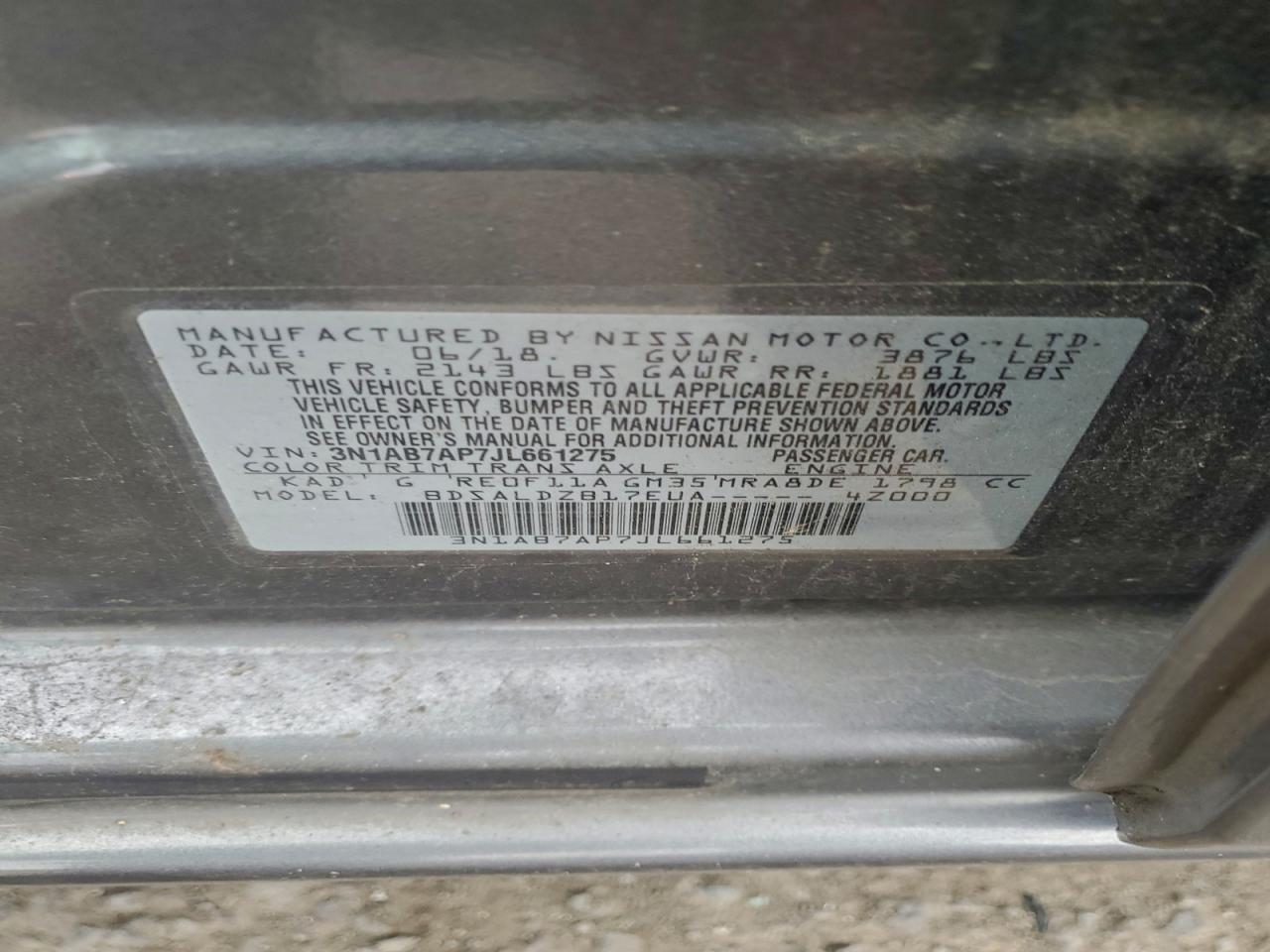 2018 Nissan Sentra S VIN: 3N1AB7AP7JL661275 Lot: 94042165