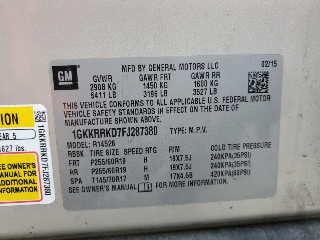 2015 GMC Acadia Slt-1 VIN: 1GKKRRKD7FJ287380 Lot: 92592875