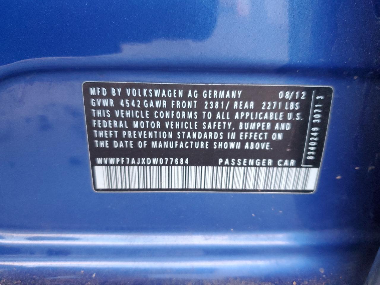 2013 Volkswagen Golf R VIN: WVWPF7AJXDW077684 Lot: 91444435