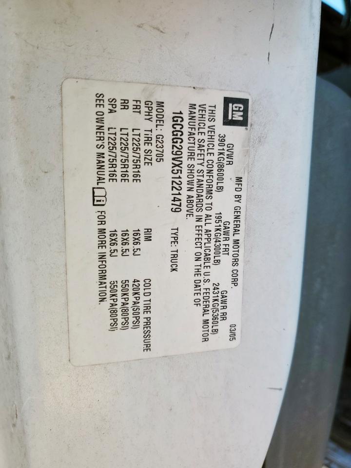 2005 Chevrolet Express G2500 VIN: 1GCGG29VX51221479 Lot: 91888415