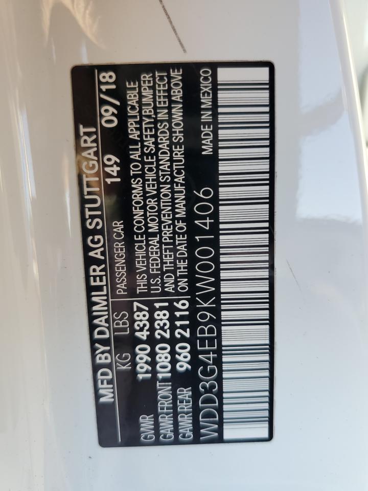 2019 Mercedes-Benz A 220 VIN: WDD3G4EB9KW001406 Lot: 91438905