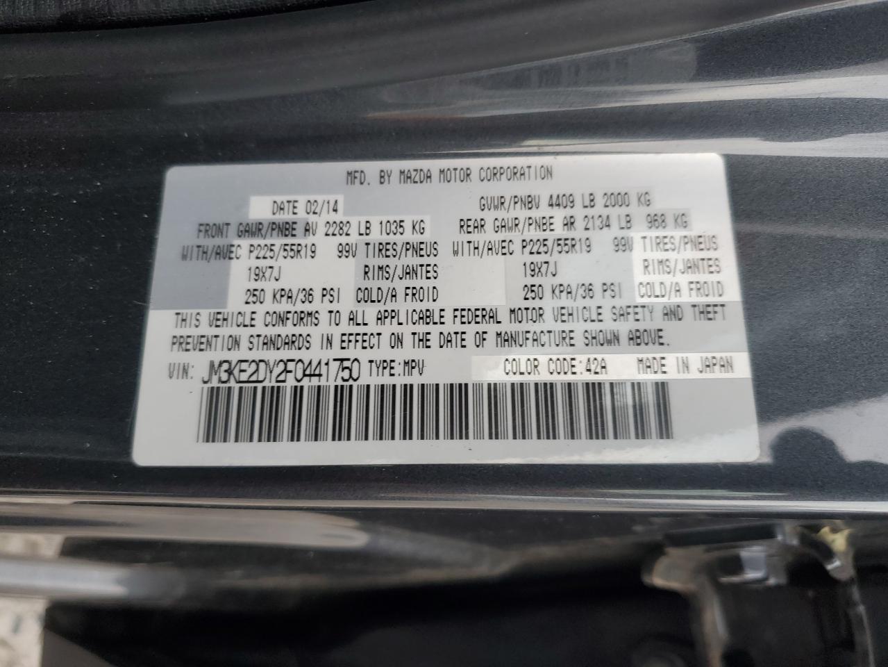 2015 Mazda Cx-5 Gt VIN: JM3KE2DY2F0441750 Lot: 92100205