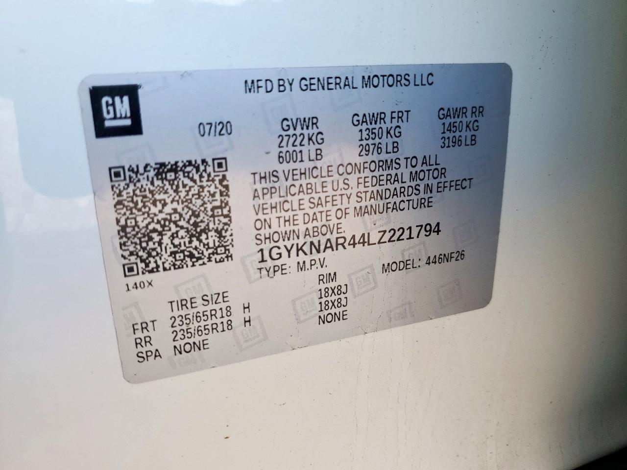 2020 Cadillac Xt5 Luxury VIN: 1GYKNAR44LZ221794 Lot: 91615095