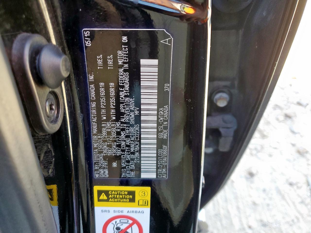 2015 Lexus Rx 350 Base VIN: 2T2BK1BA3FC322365 Lot: 91717405