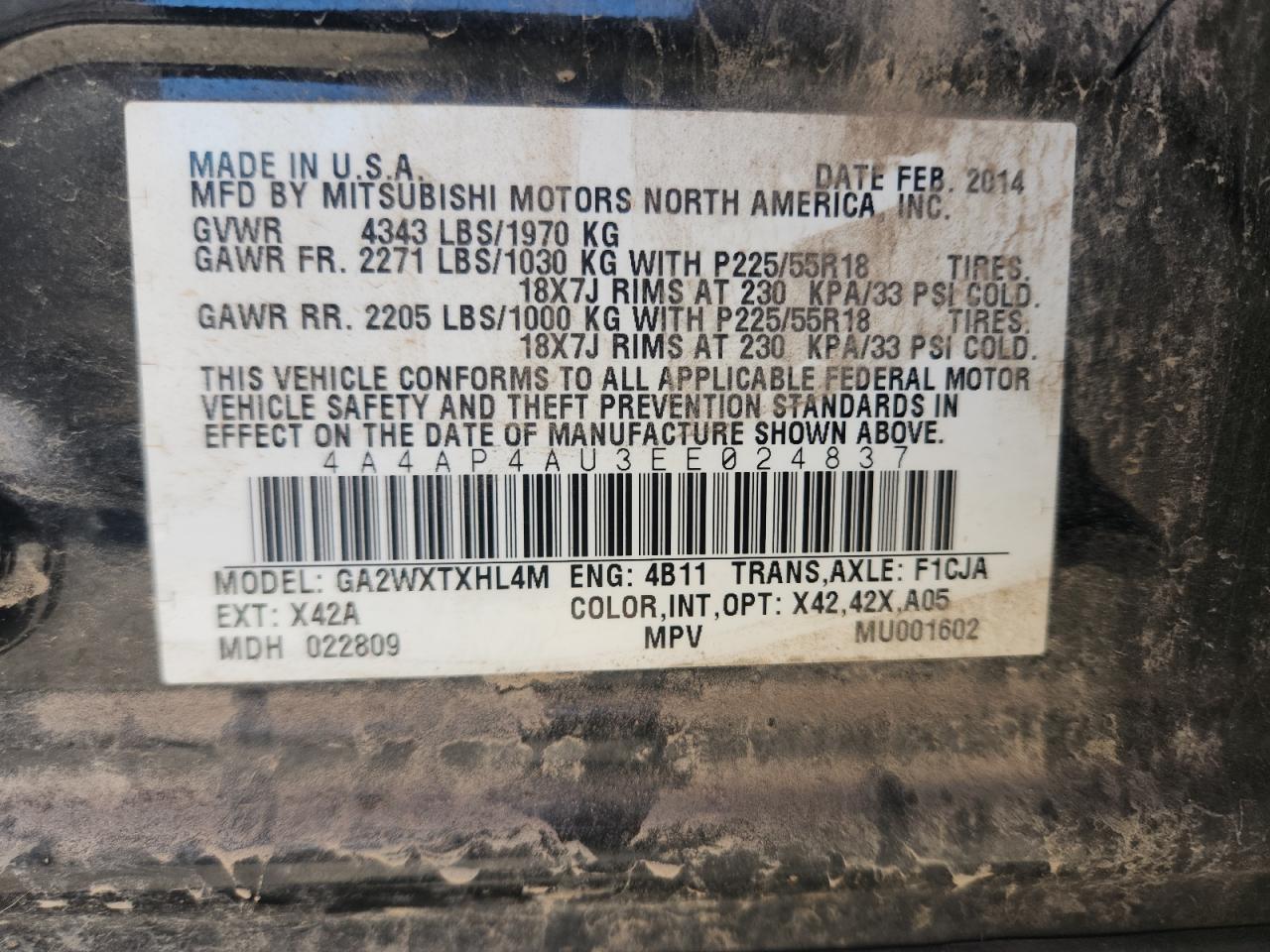 2014 Mitsubishi Outlander Sport Se VIN: 4A4AP4AU3EE024837 Lot: 93077825