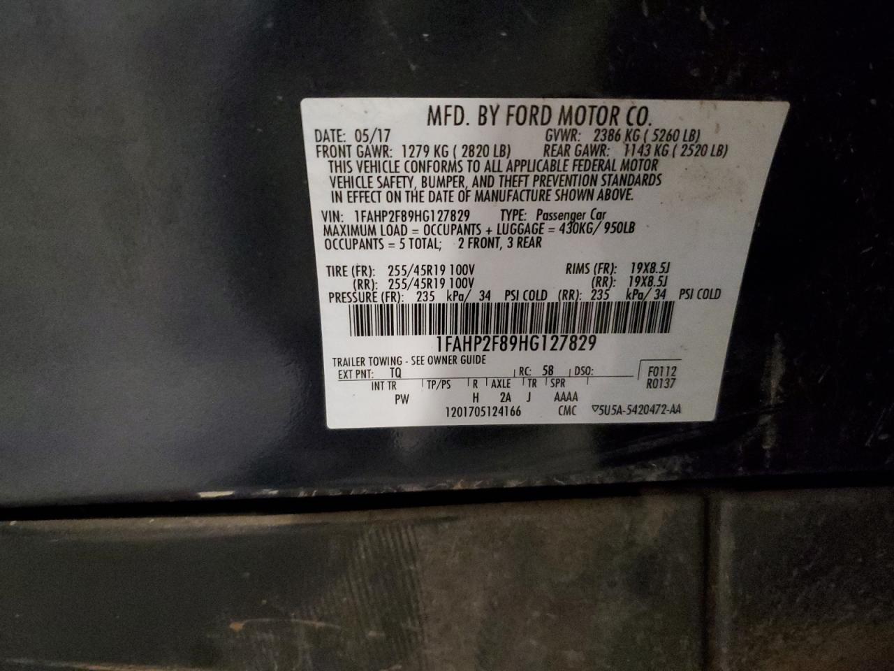 2017 Ford Taurus Limited VIN: 1FAHP2F89HG127829 Lot: 93475205