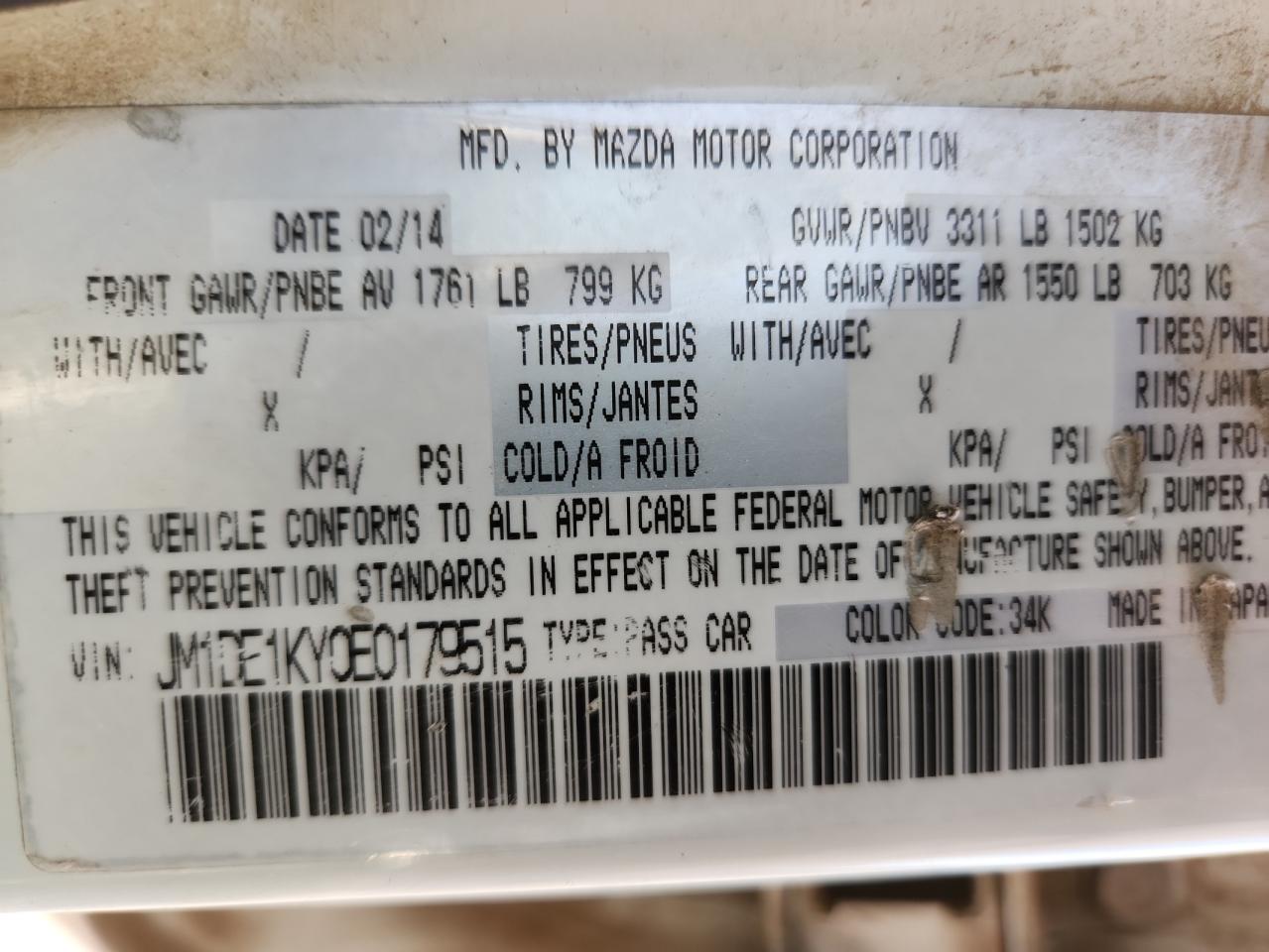 2014 Mazda Mazda2 Sport VIN: JM1DE1KY0E0179515 Lot: 91792165