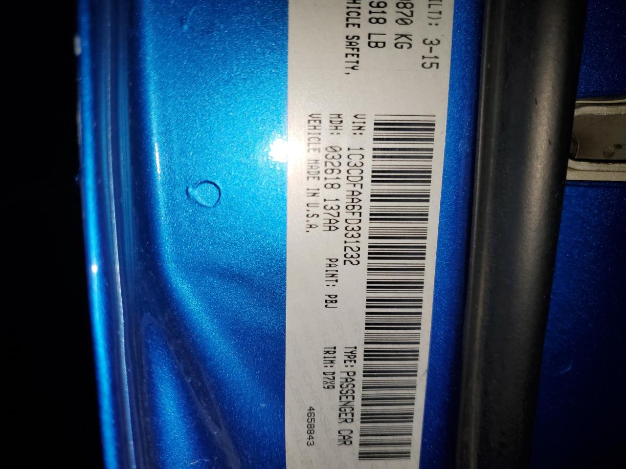 2015 Dodge Dart Se VIN: 1C3CDFAA6FD331232 Lot: 94006835