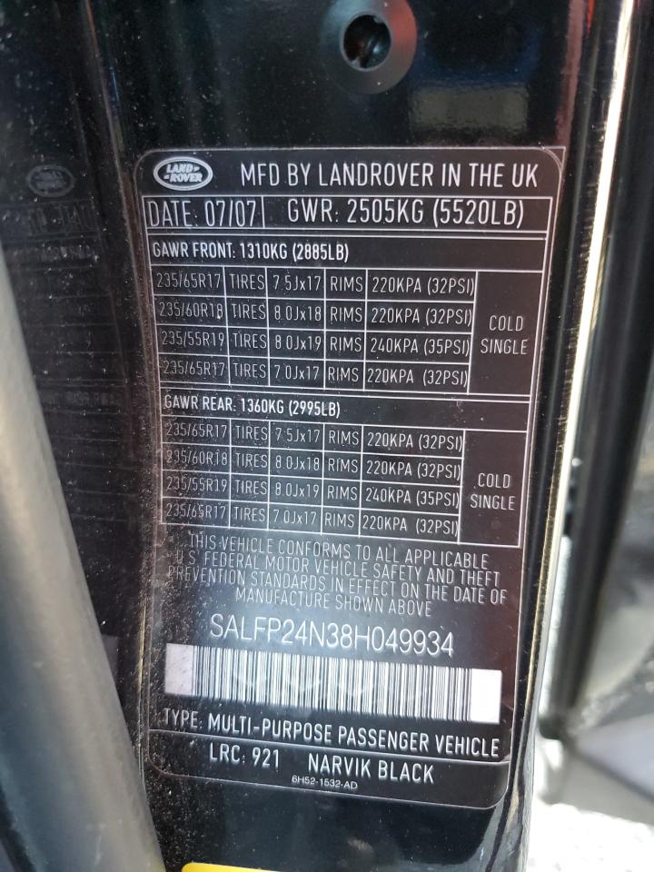2008 Land Rover Lr2 Se VIN: SALFP24N38H049934 Lot: 92287705