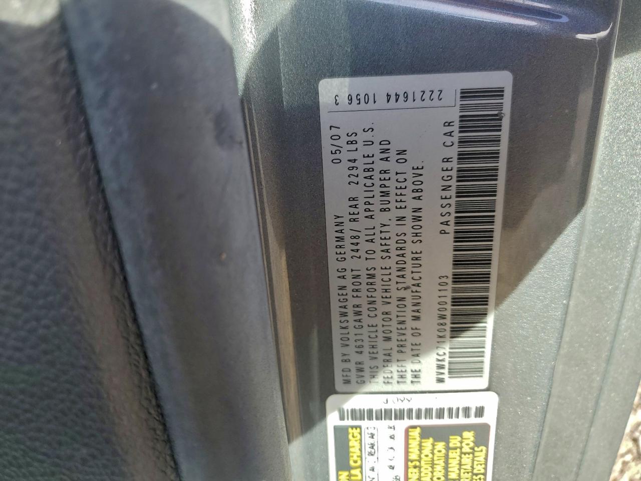 2008 Volkswagen R32 VIN: WVWKC71K08W001103 Lot: 93764655