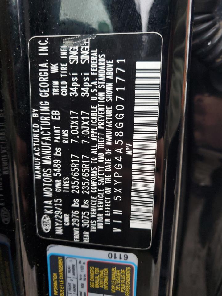 2016 Kia Sorento Lx VIN: 5XYPG4A58GG071771 Lot: 93487795