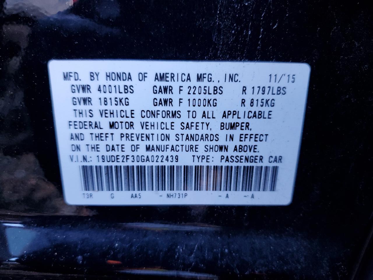 2016 Acura Ilx Base Watch Plus VIN: 19UDE2F30GA022439 Lot: 91269955