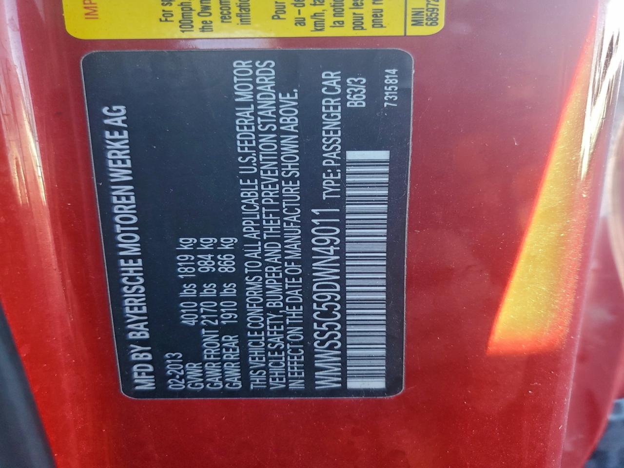 2013 Mini Cooper S Paceman VIN: WMWSS5C59DWN49011 Lot: 93316505