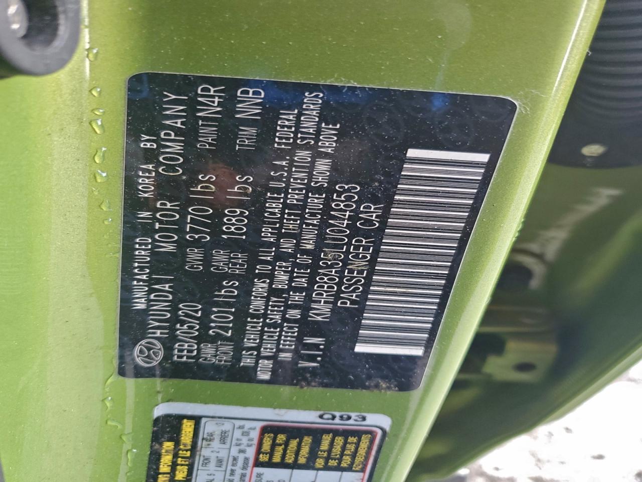 2020 Hyundai Venue Se VIN: KMHRB8A35LU044853 Lot: 93977855