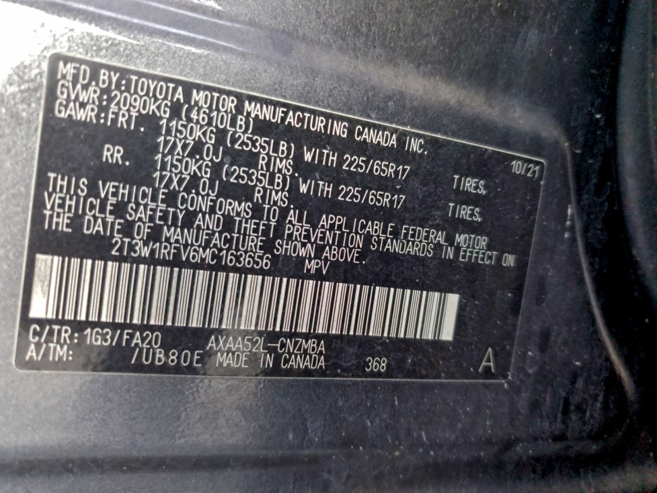 2021 Toyota Rav4 Xle VIN: 2T3W1RFV6MC163656 Lot: 94538765