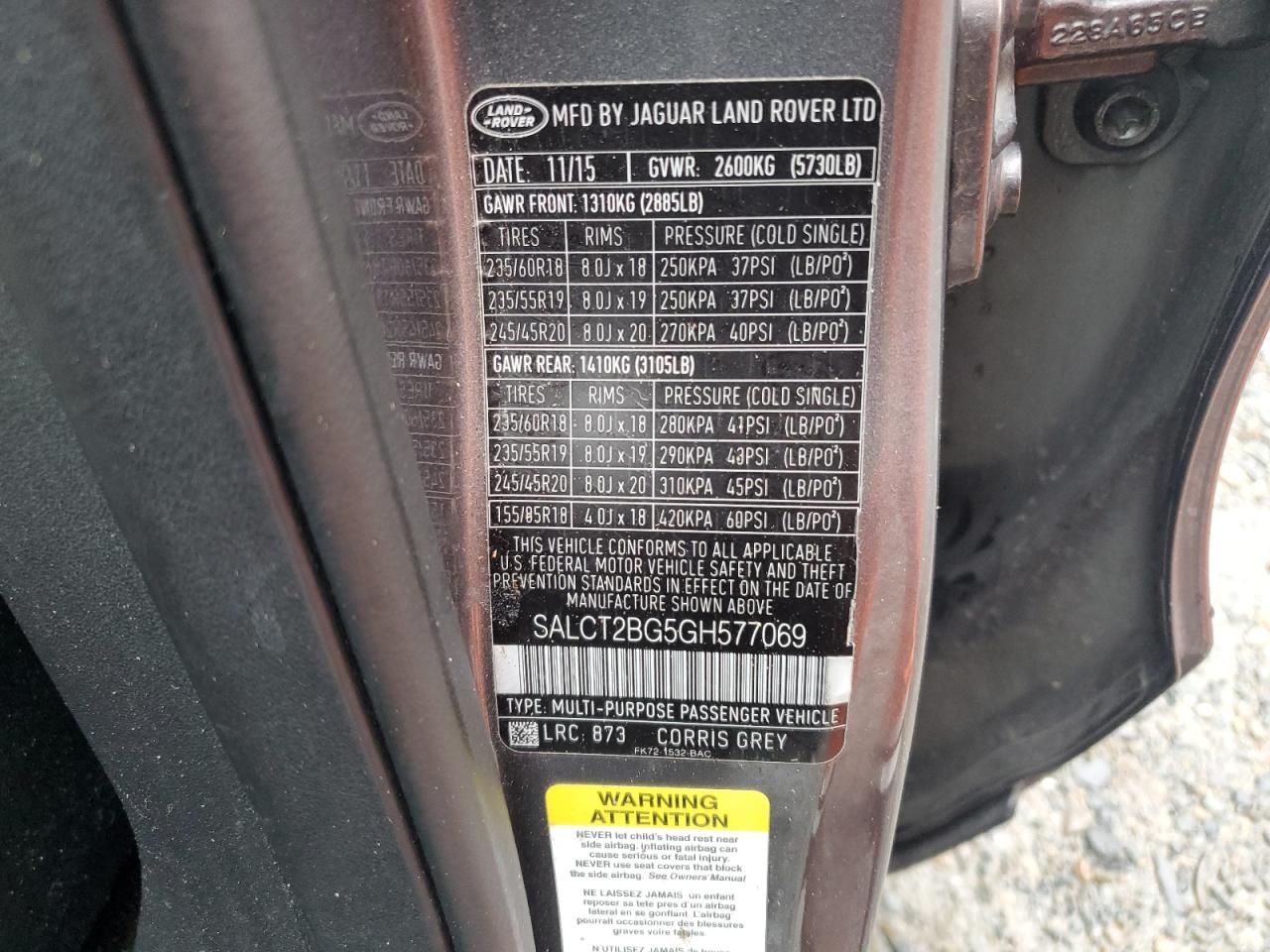 2016 Land Rover Discovery Sport Hse Luxury VIN: SALCT2BG5GH577069 Lot: 93053355