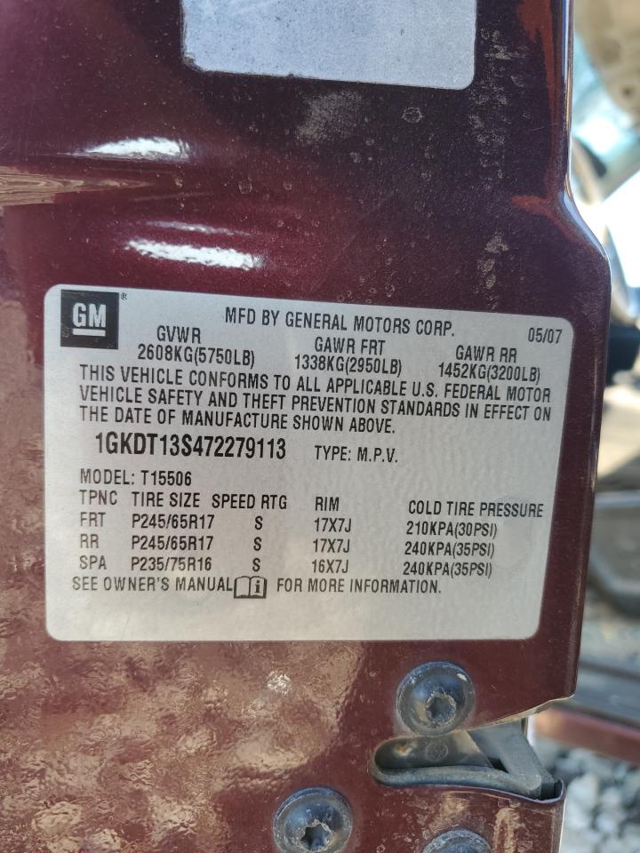 2007 GMC Envoy VIN: 1GKDT13S472279113 Lot: 91471755