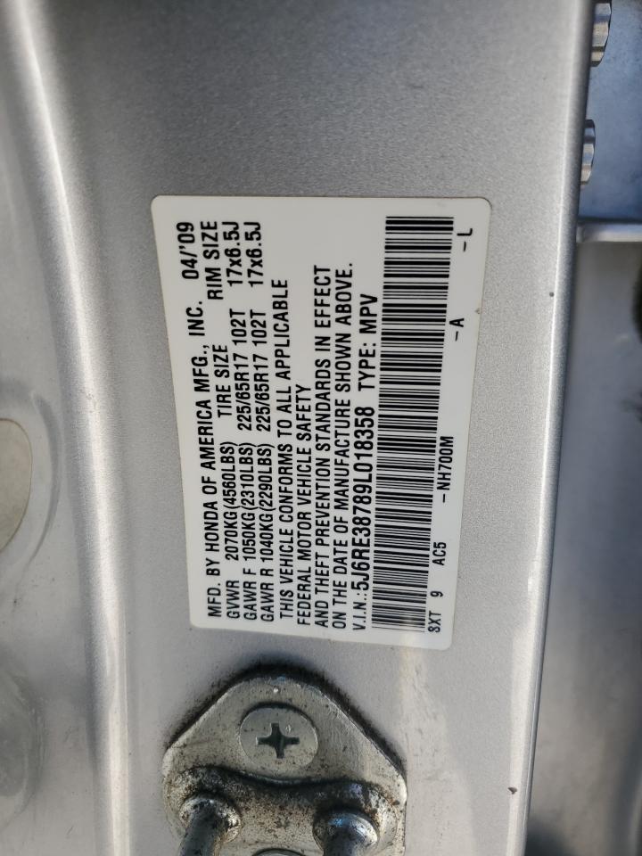 2009 Honda Cr-V Exl VIN: 5J6RE38789L018358 Lot: 92118735