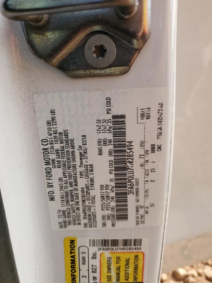 2017 Ford Fusion Se Hybrid VIN: 3FA6P0LU7HR285494 Lot: 90335735