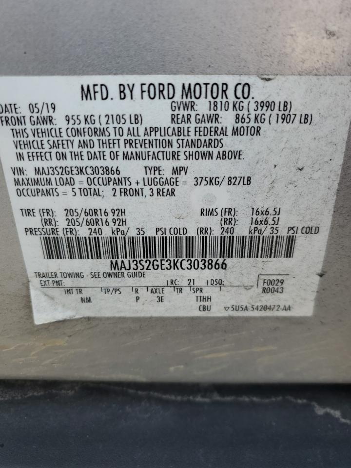 2019 Ford Ecosport Se VIN: MAJ3S2GE3KC303866 Lot: 91853675