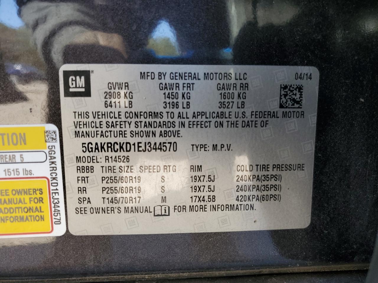 2014 Buick Enclave VIN: 5GAKRCKD1EJ344570 Lot: 92004715