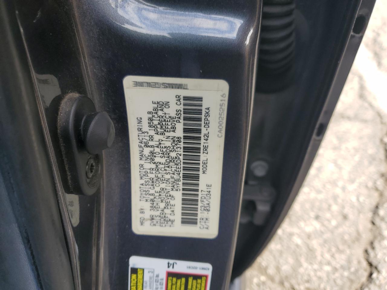 2013 Toyota Corolla Base VIN: 5YFBU4EE5DP213708 Lot: 93783295