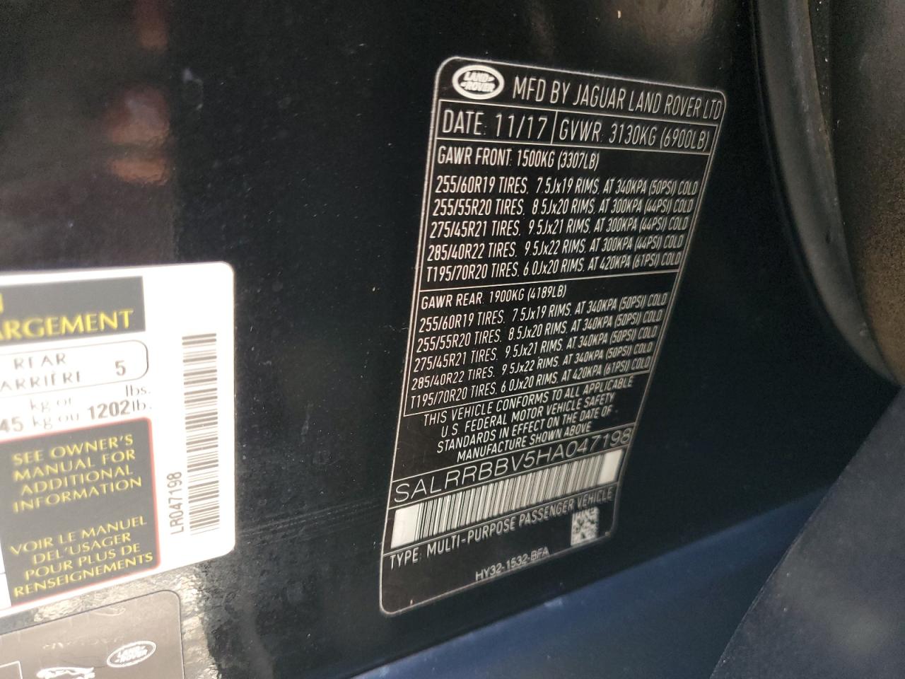 2017 Land Rover Discovery Hse VIN: SALRRBBV5HA047198 Lot: 92107285