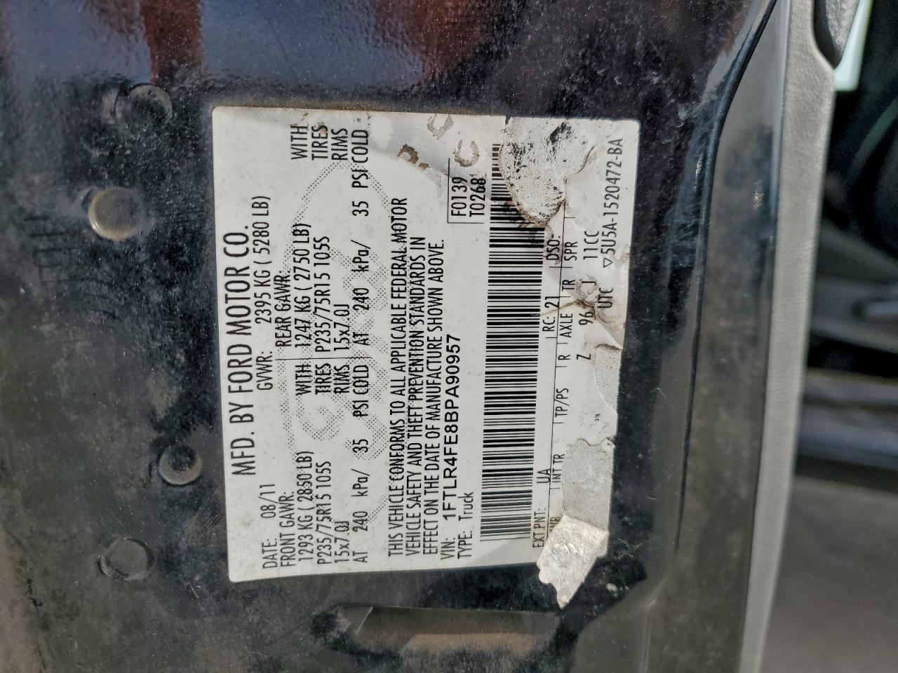 2011 Ford Ranger Super Cab VIN: 1FTLR4FE8BPA90957 Lot: 92451275