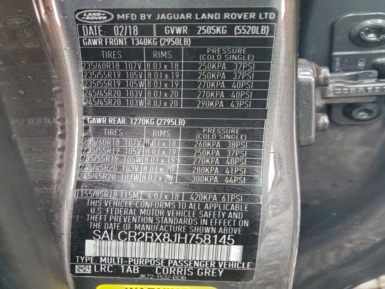 2018 Land Rover Discovery Sport Hse VIN: SALCR2RX8JH758145 Lot: 94293655