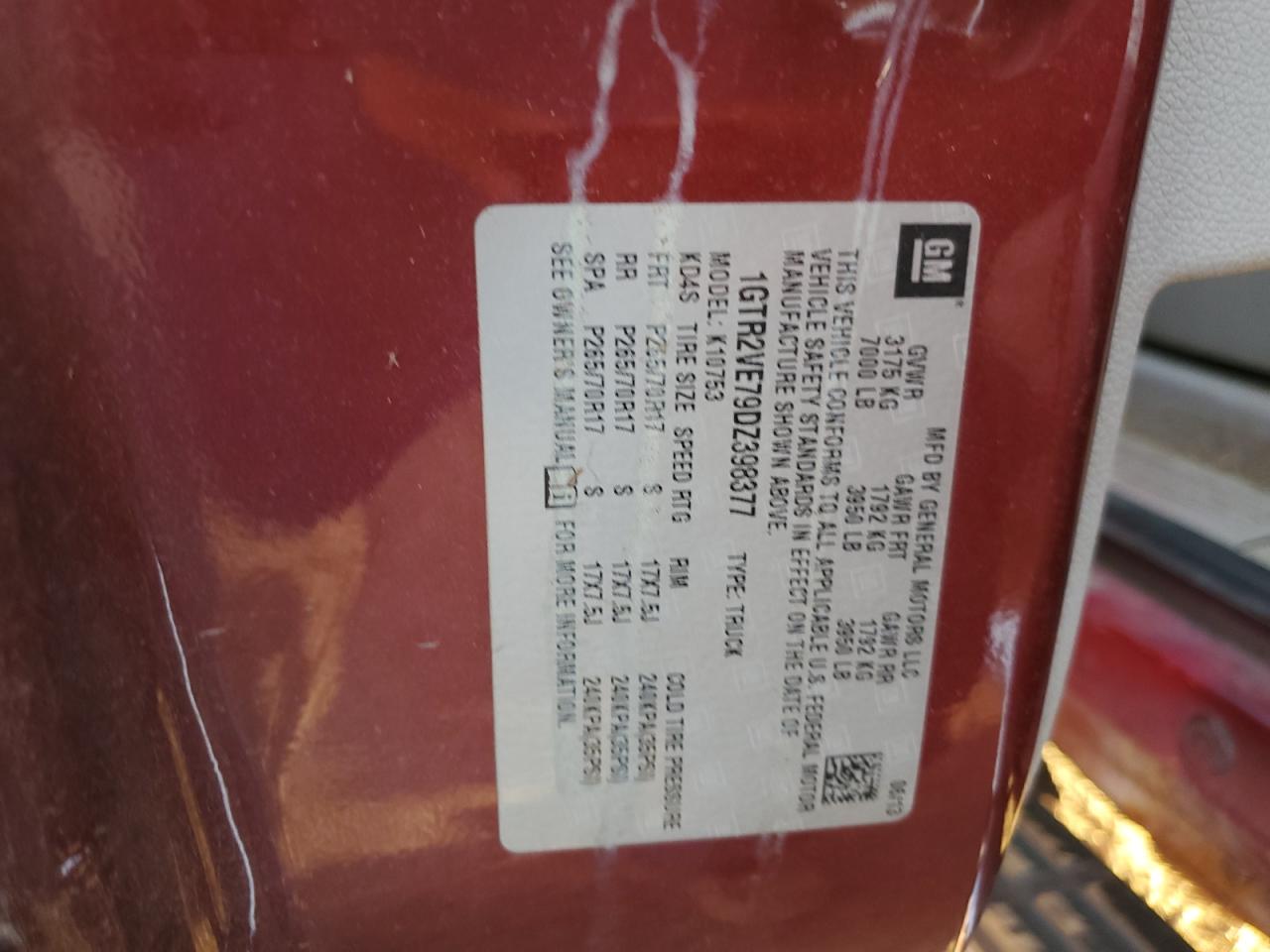 2013 GMC Sierra K1500 Sle VIN: 1GTR2VE79DZ398377 Lot: 91222905