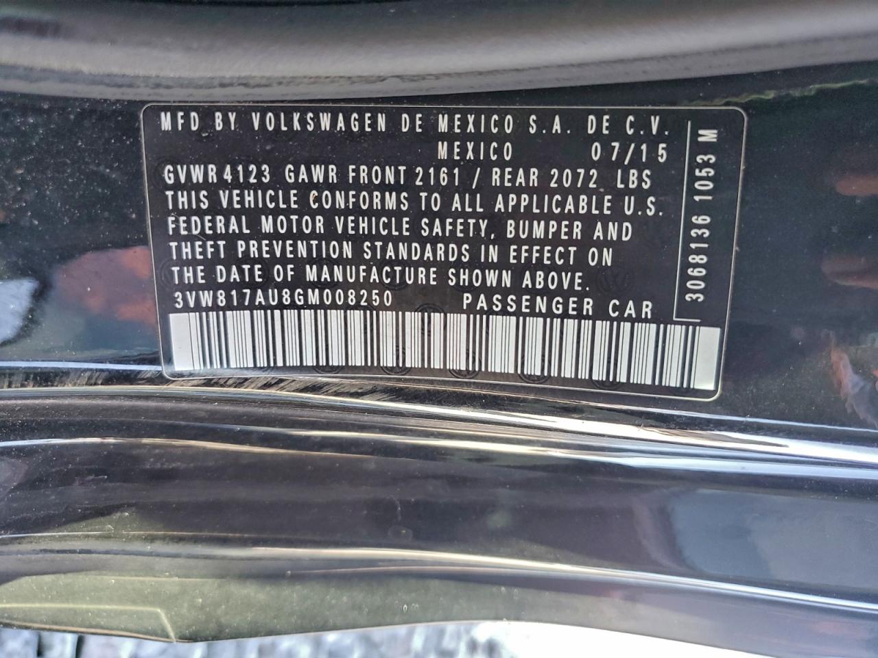 2016 Volkswagen Golf Base / S VIN: 3VW817AU8GM008250 Lot: 93657705