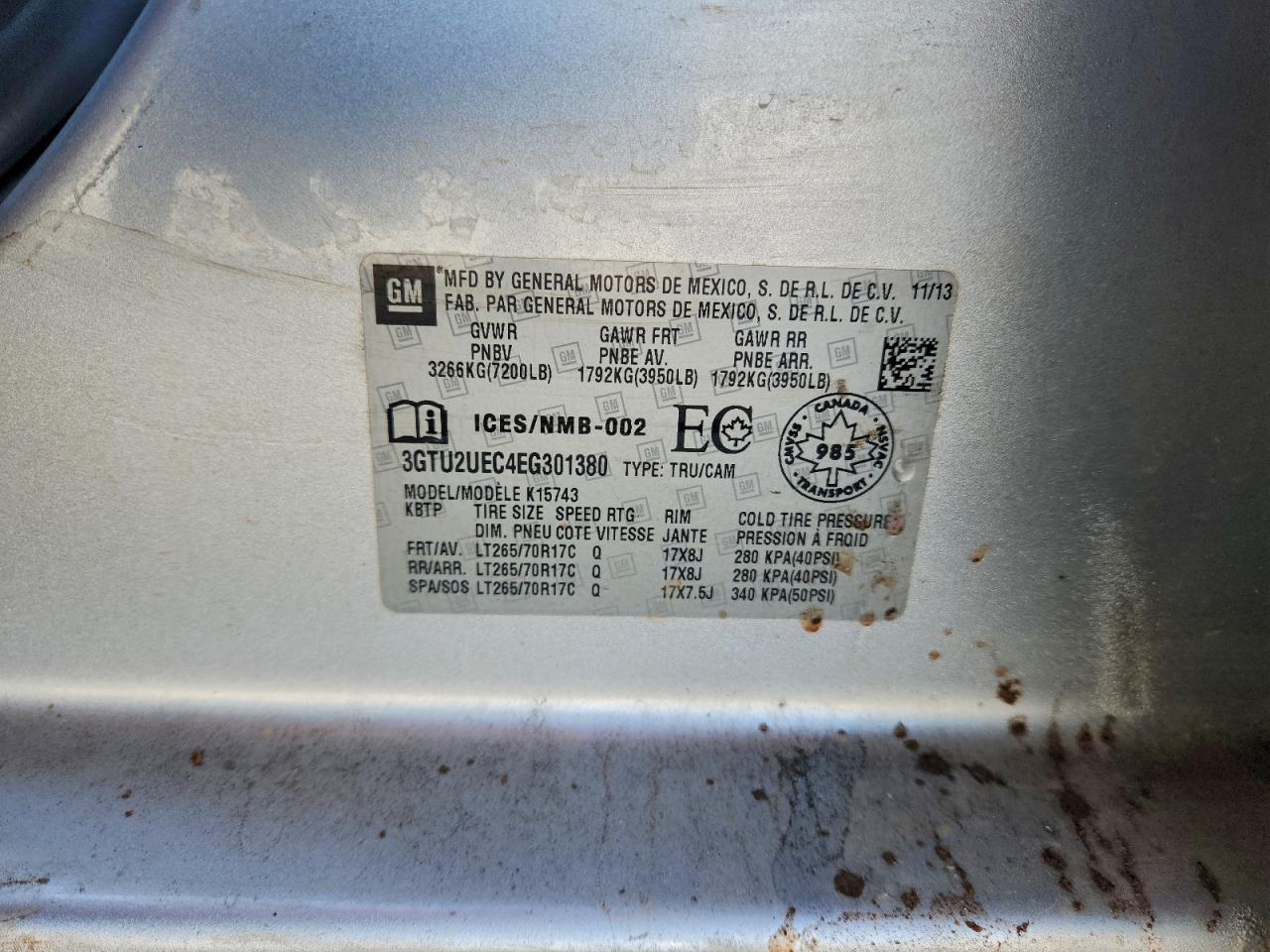 2014 GMC Sierra K1500 Sle VIN: 3GTU2UEC4EG301380 Lot: 93861565