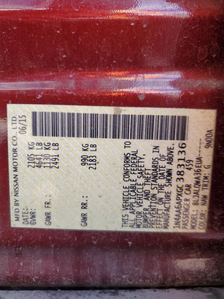 2016 Nissan Maxima 3.5S VIN: 1N4AA6APXGC383136 Lot: 93094425